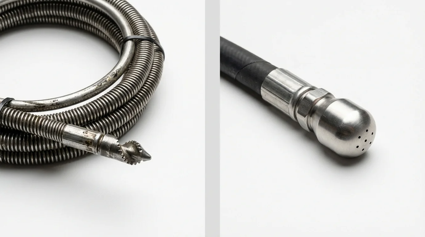 Drain snake cable and hydro jetting nozzle used for drain cleaning in Old Town, ME